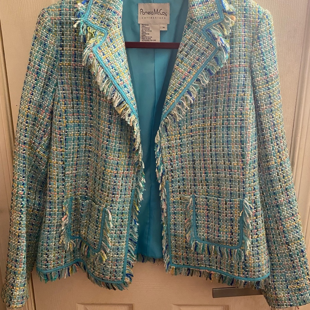 Pamela McCoy Blue and Green Tweed Blazer